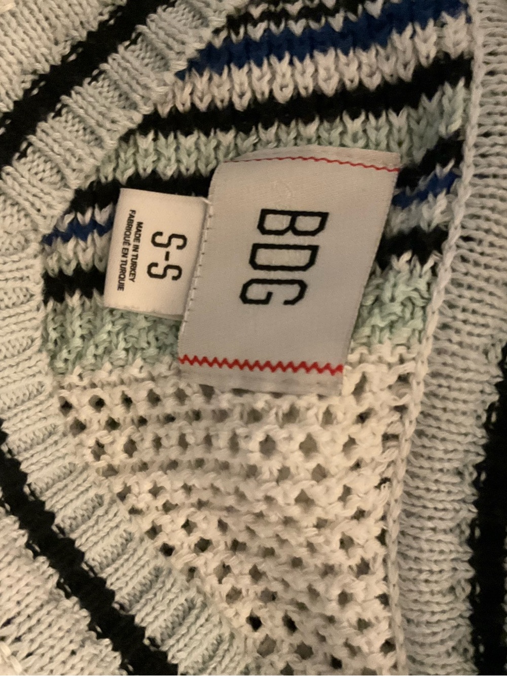 BDG Cream V-Neck Sweater with Blue and Gray Stripes - Picture 4 of 5